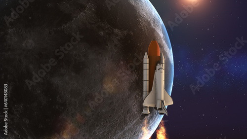 Fototapeta Naklejka Na Ścianę i Meble -  The space shuttle and the moon