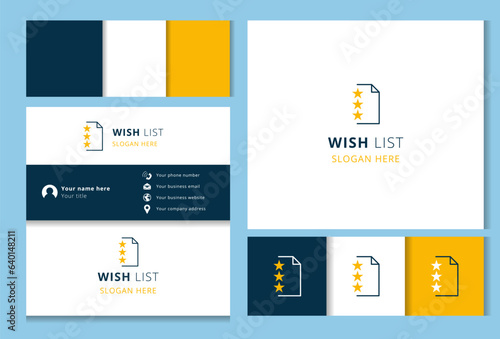 Wish list logo design with editable slogan. Branding book and business card template.
