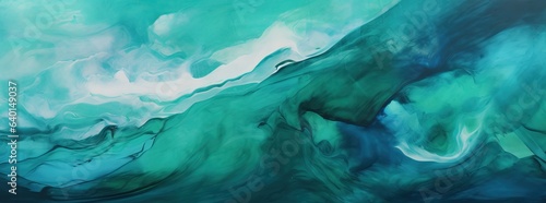 an abstract painting on dark background combines green and blue emerald green and blue