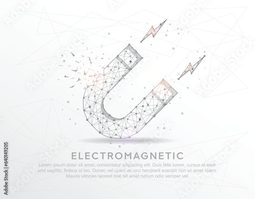 Magnet abstract mash line and composition digitally drawn in the form of broken a part triangle shape and scattered dots.