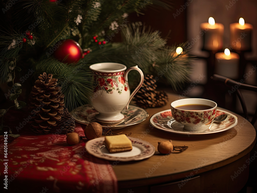 Fototapeta premium cup of coffee and christmas cookies