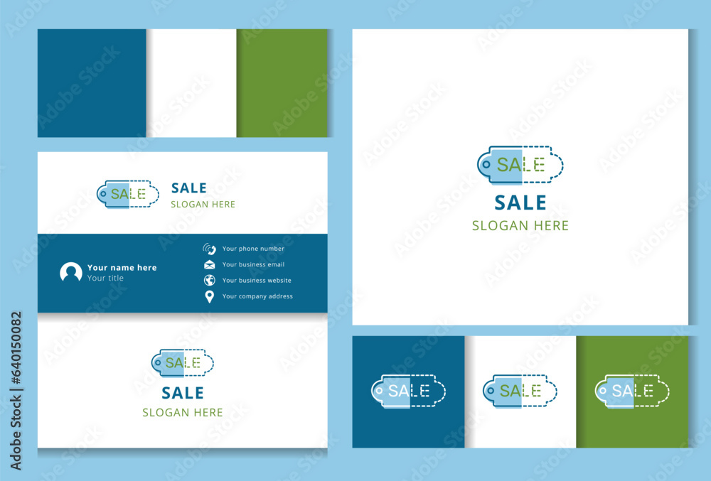 Sale logo design with editable slogan. Branding book and business card template.
