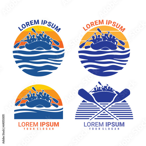 set collection of mascot designs and logo designs for rafting