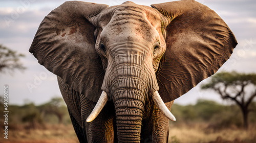 a wise old elephant roaming the vast African plains, its weathered tusks and gentle eyes telling the story of a life well-lived. 