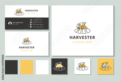 Harvester logo design with editable slogan. Branding book and business card template.