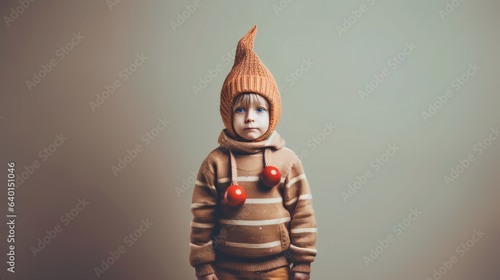 A little boy standing in front of a minimalistic background with Christmas costume A little boy standing in front of a minimalistic background with Christmas costume