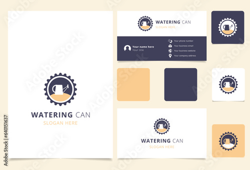 Watering can logo design with editable slogan. Branding book and business card template.