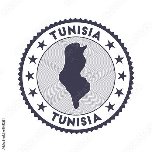 Tunisia emblem. Country round stamp with shape of Tunisia, isolines and round text. Amazing badge. Powerful vector illustration.