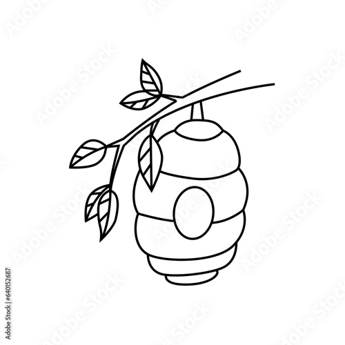 Vector linear illustration of a bee hive, in doodle style.