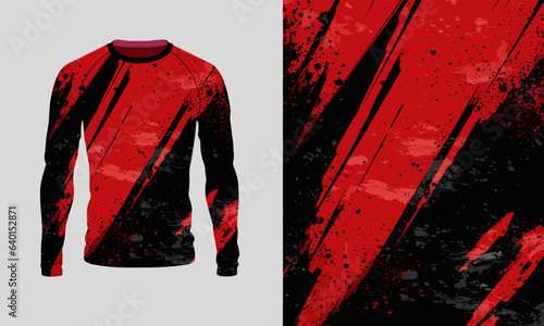 Long sleeve jersey red black grunge texture for extreme sport, gym, racing, cycling, motocross, enduro. Vector backdrop