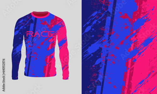 Long sleeve jersey pink blue grunge texture for extreme sport, racing, gym, cycling, training, motocross, travel. Vector backdrop
