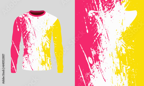 Long sleeve jersey pink yellow grunge texture for extreme sport, racing, gym, cycling, training, motocross, travel. Vector backdrop