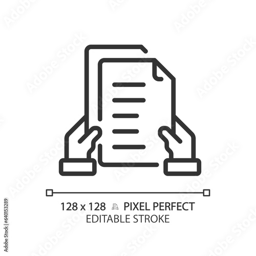 2D pixel perfect editable black proposal letter simple icon, isolated vector, thin line document illustration.