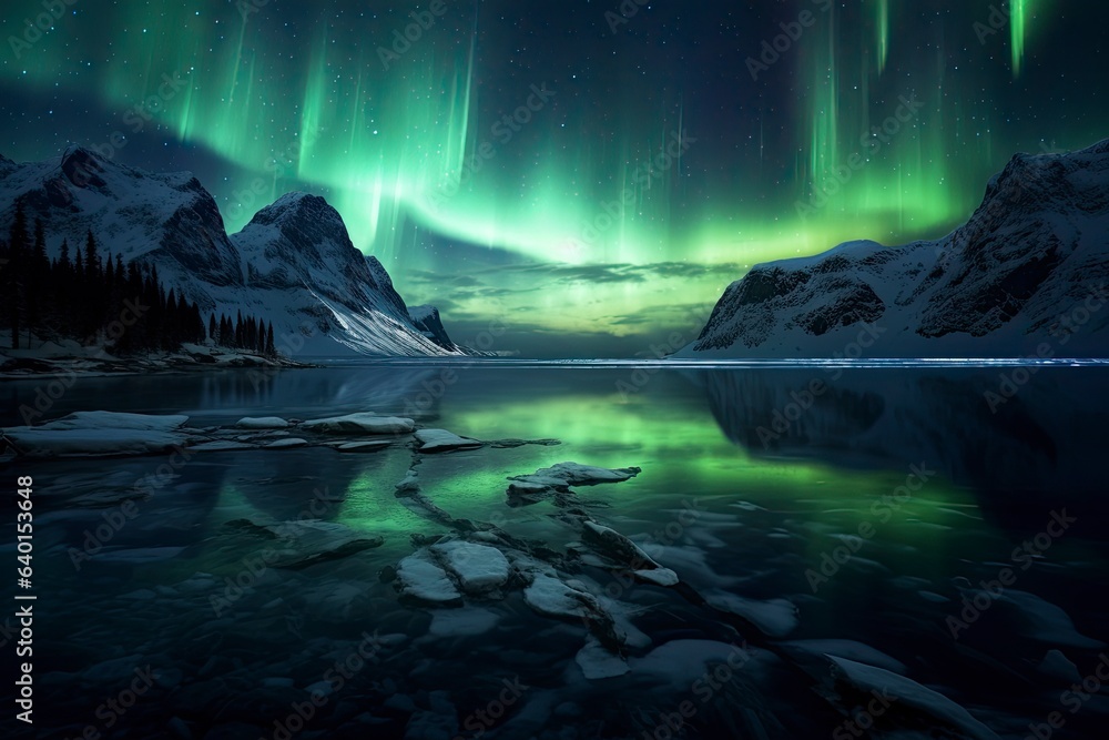 Beautiful Northern Lights aurora borealis borealisgreen Norway nature. Colorful northern light in iceland. Northern lights. Northern lights in the Canadian Rockies. Colorful polar arctic lights