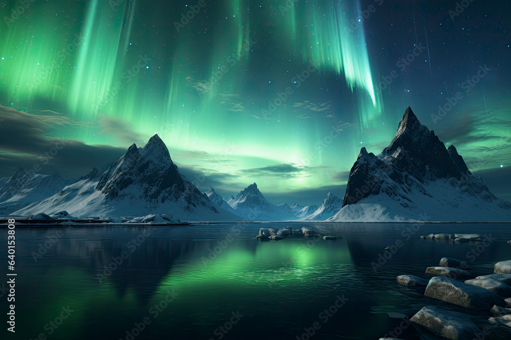 Colorful polar arctic Northern lights Aurora Borealis activity in ...