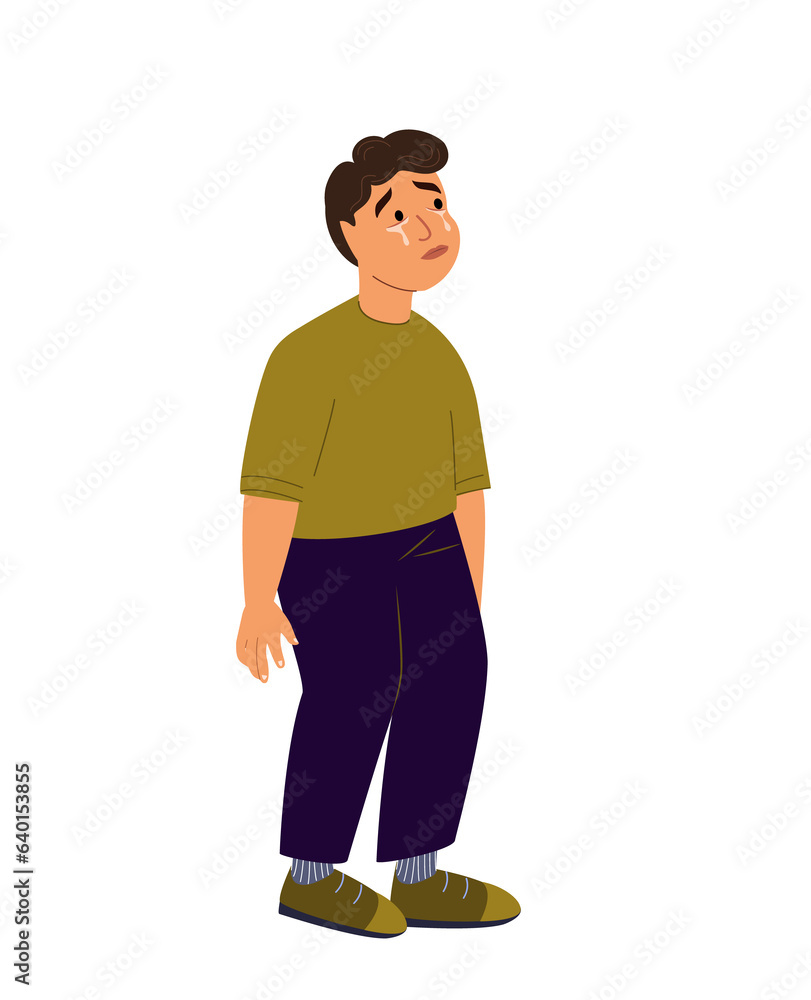 Crying Lonely boy kid in grief.Weeping offended child in despair. Poor Unhappy Child.Orphanhood.Upset desperate offensive teenager sobbing.Flat graphic vector illustration isolated on white background Crying Lonely boy kid in grief.Weeping offended child in despair. Poor Unhappy Child.Orphanhood.Upset desperate offensive teenager sobbing.Flat graphic vector illustration isolated on white background