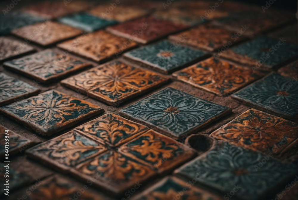 A close up of a table with many different colored tiles A close up of a table with many different colored tiles