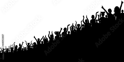 Cheerful group of children. Crowd of fans kids silhouette at the stadium. Vector illustration