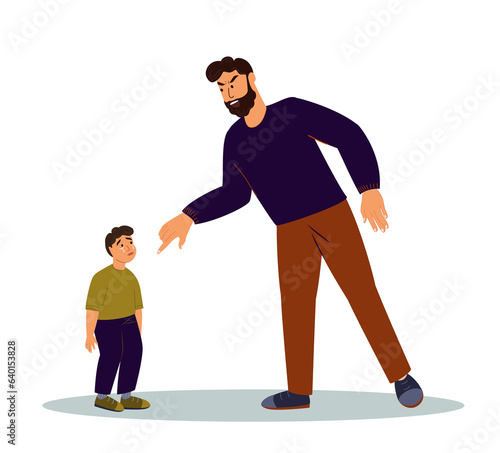 Quadro su tela Despotic and tyrannous Father reprehend scolding Little Crying Son