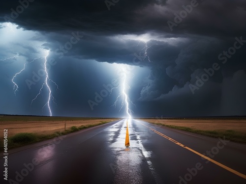 lightning storm over the road