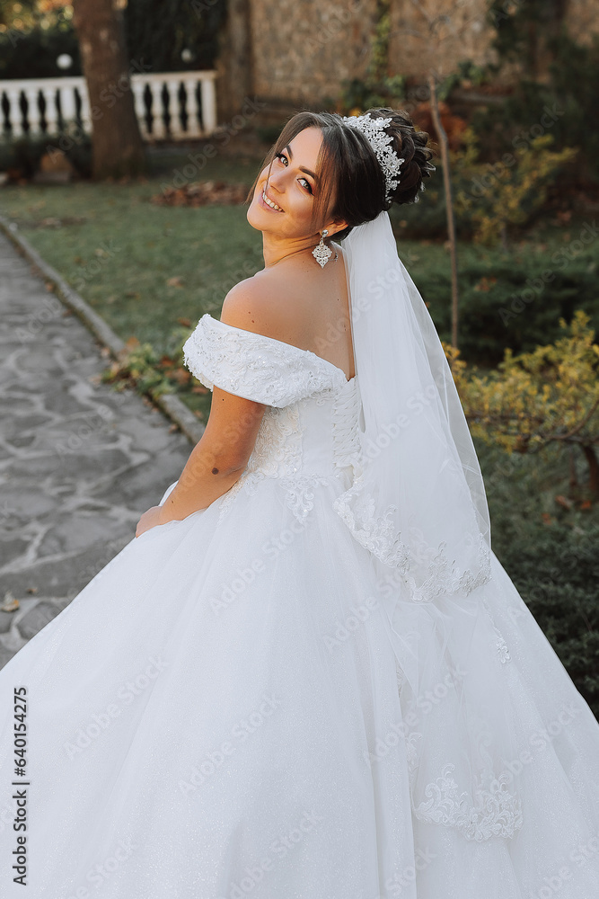 The bride portrait in the autumn forest. Bride in wedding dress on natural background. Wedding day. The bride portrait in the autumn forest. Bride in wedding dress on natural background. Wedding day.