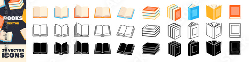 Books icon set. Books vector icons.