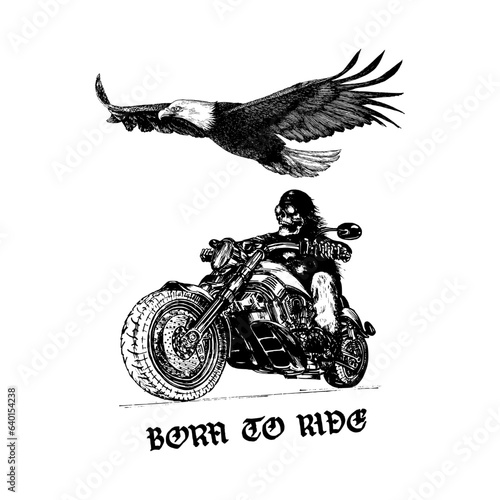 Born To Ride,poster,drawn skeleton biker in vector