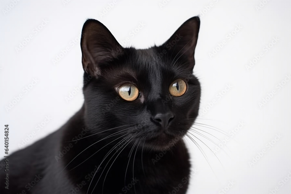 a cute black cat on a white background