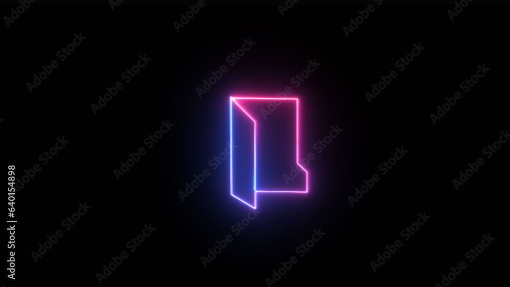 On a black background, an isolated folder icon with blue and purple neon light is displayed. Illustrative 3D rendering. On a black background, an isolated folder icon with blue and purple neon light is displayed. Illustrative 3D rendering.