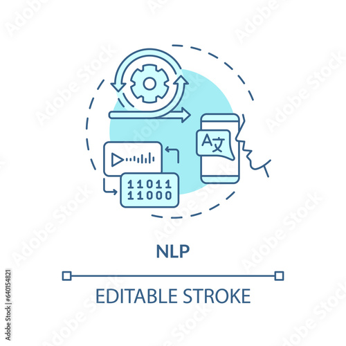 2D editable NLP thin line blue icon concept, isolated vector, illustration representing voice assistant.