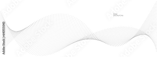 Grey airy particles flow vector design, abstract background with wave of flowing dots array, digital futuristic illustration, nano technology theme.