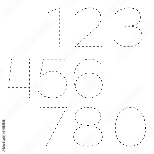 Vector numbers a line of dots from 1 to 10 for drawing, writing, training children on a white background
