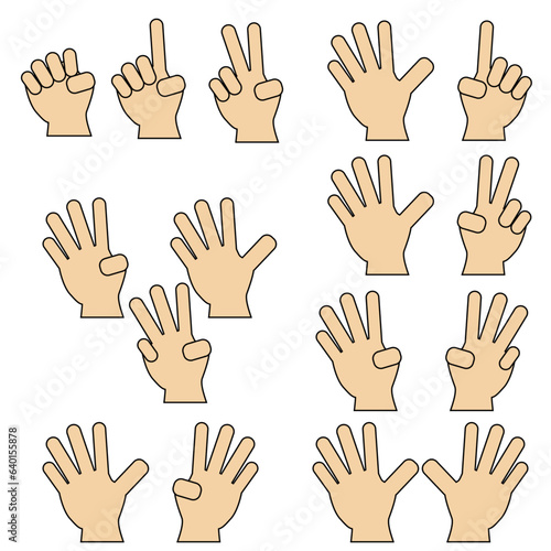 Vector hand with fingers counting up to ten on fingers on a ball background for activities with children