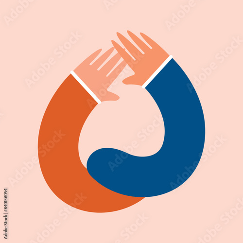 Human hands in heart shape. Cute cartoon clip art in flat modern style. Hand drawn modern vector illustration. Symbol of kindness, support, self-care, volunteering, humanism concept.