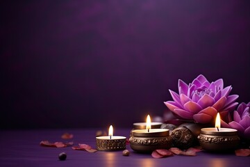 Diwali is an Indian holiday, the festival of fire. Lotus flowers and diyas oil lamps. 