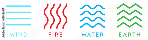 Nature four elements line symbol. Wind, fire, water and earth signs.