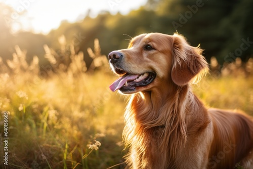 Portrait of beautiful golden retriever dog outdoor in field