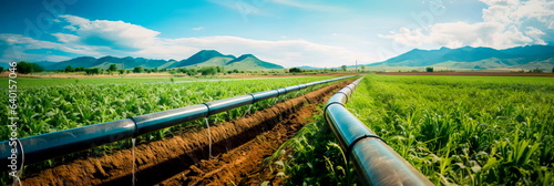 industrial pipeline carrying water for irrigation, contributing to agricultural activities. Generative AI