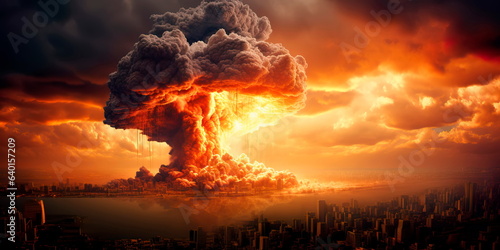nuclear explosion and its consequences on the city , Generative AI photo