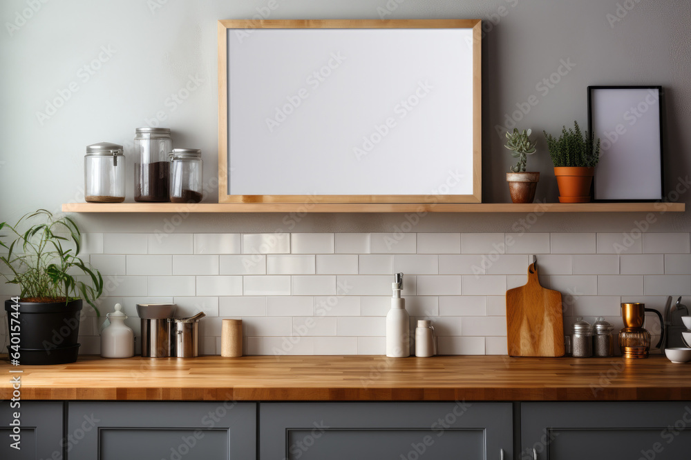 Fototapeta premium Blank picture frame mockup with copy space. Generative AI