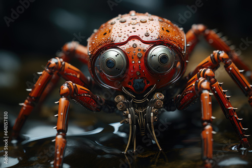 Hyper-realistic of a bug robot android, anamorphic bokeh, ai generated.