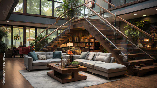 Family Room Staircase with Modern Design