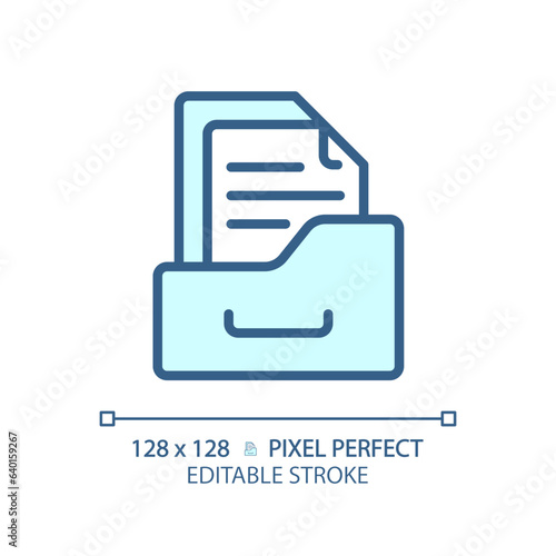 2D pixel perfect editable blue folder icon, isolated vector, thin line document illustration.
