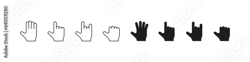 Hand gesture icon set. Finger pointing symbol collection.