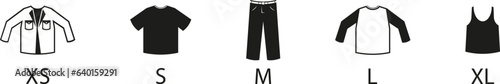Clothing size vector icon set. Clothes symbol isolated collection for shop.