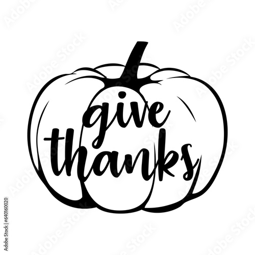 Logo con letras palabra give thanks con texto manuscrito en calabaza para su uso en invitaciones y tarjetas 