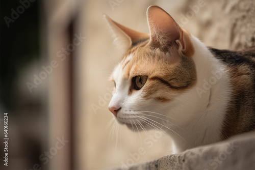 a cute cat leaning against the wall © imur