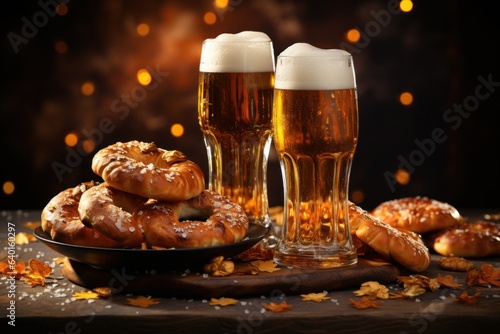 Oktoberfest pretzels on the background of the festival. 