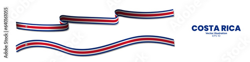 3d Rendered Costa Rica Flag Ribbons with shadows. Long Costa Rican Flag Bands Set. Curled and rendered in perspective. Graphic Resource. Editable Vector Illustration.
