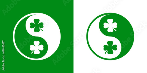 Día de San Patricio. Logo con símbolo yin yang con silueta de treboles
